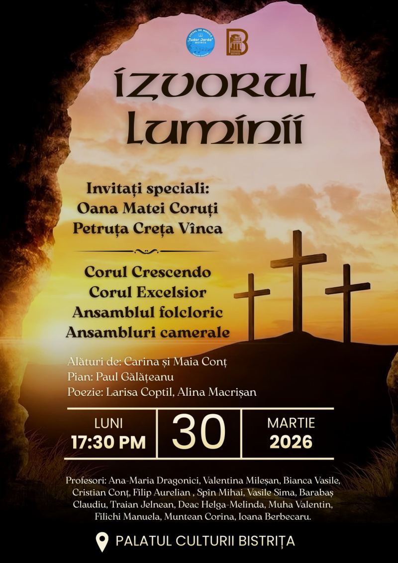 BISTRITA Concert de Paste la Biserica Sfantul Ioan Botezatorul Elevii si profesorii de la Tudor Jarda vor sustine un concert maine la Palatul Culturii