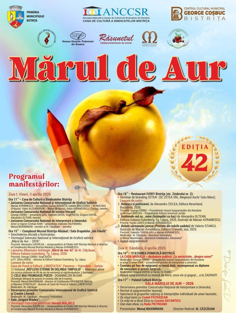 BISTRITA Festivalul International de Satira si Umor Marul de Aur Expozitie dedicata lui Horatiu Malaele si spectacole de umor