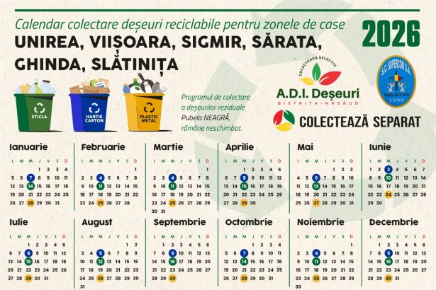 Programul de colectare a deseurilor reciclabile in Bistrita si localitatile invecinate in aprilie 2026
