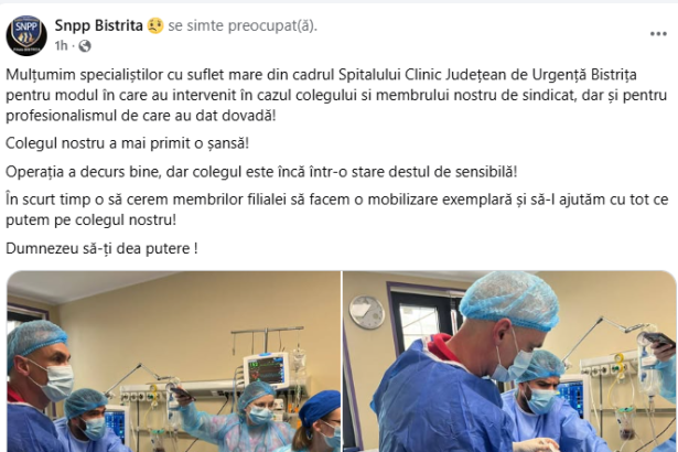 Alex angajat al Penitenciarului Bistrita salvat de medici prin mobilizare si o procedura in premiera la spital