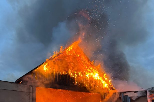 FOTO VIDEO Hala si grajd in flacari la Cepari Proprietarul a suferit arsuri