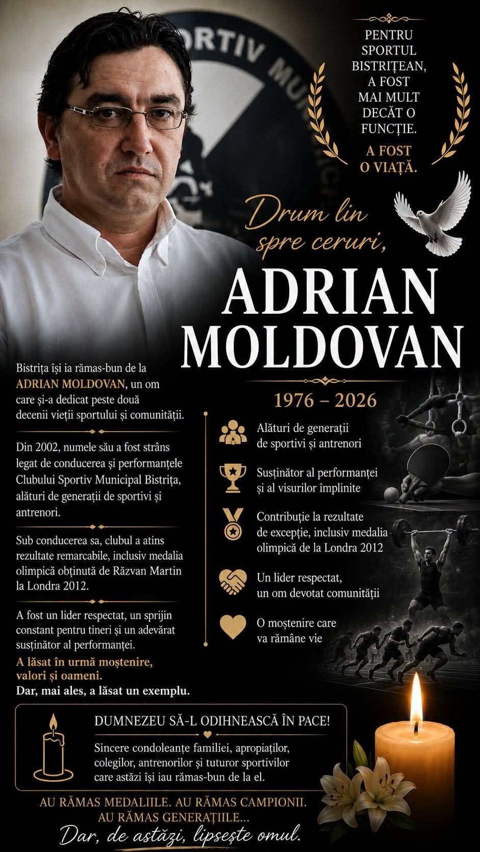 DOLIU in lumea sportului bistritean A decedat Adrian Moldovan directorul CSM Bistrita Un lider respectat un sprijin constant pentru tineri un adevrat sustinator al performantei