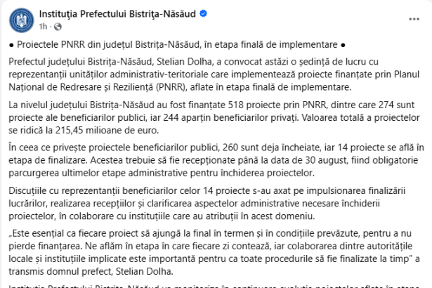 Primarii constransi sa si finalizeze proiectele prin PNRR Prefectul Dolha Bistrita si alte primarii in pericol sa si piarda finantarile