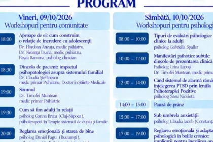 Bistrița: Ziua Sănătății Mintale, 9-10 octombrie 2026. Ateliere pentru toți