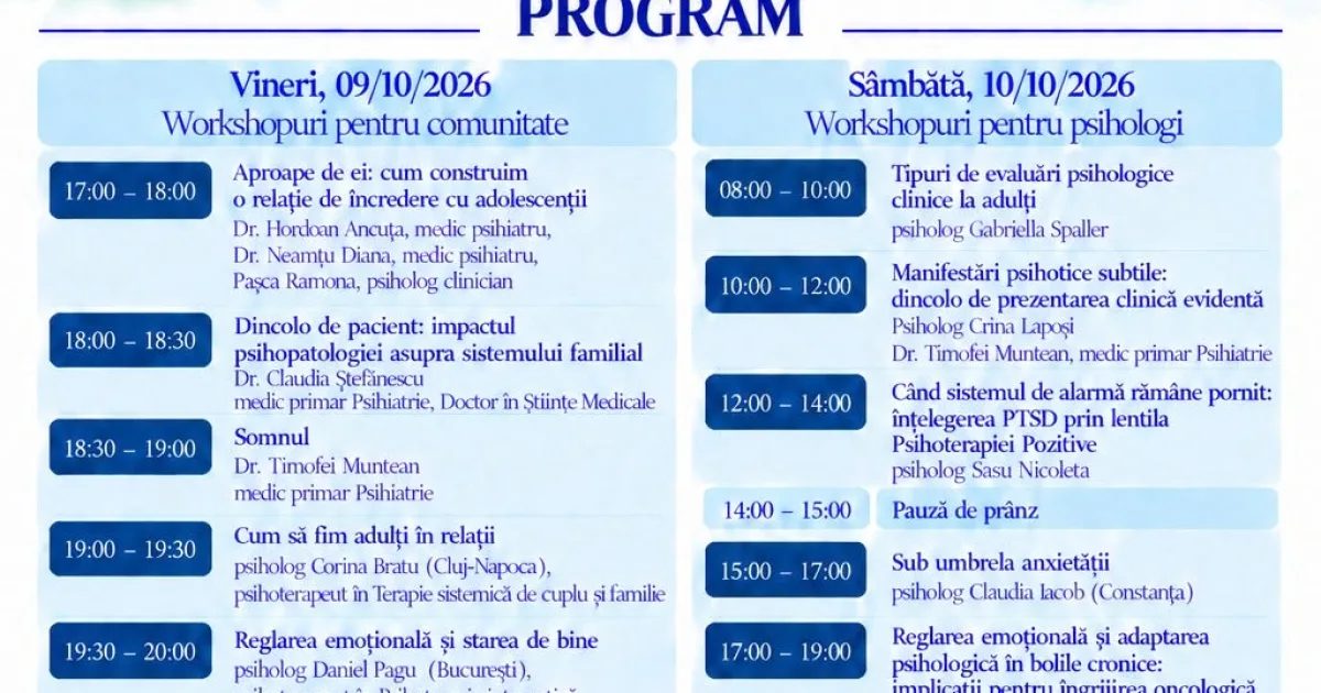 Bistrița: Ziua Sănătății Mintale, 9-10 octombrie 2026. Ateliere pentru toți