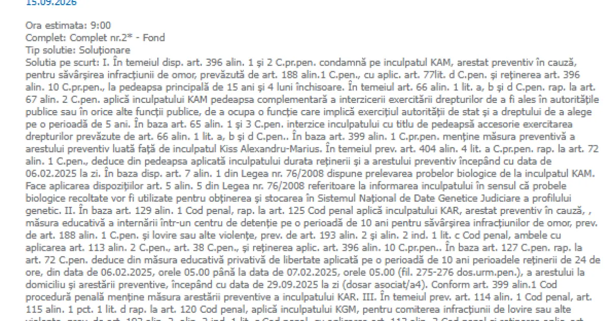 Condamnați pentru crimele din Milaș: ani de închisoare și daune de 200.000 de euro