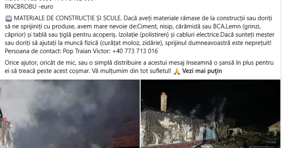 Incendiu la Ragla. Primarul din Dumitrița: „Au rămas doar în șlapi și hainele de pe ei!”