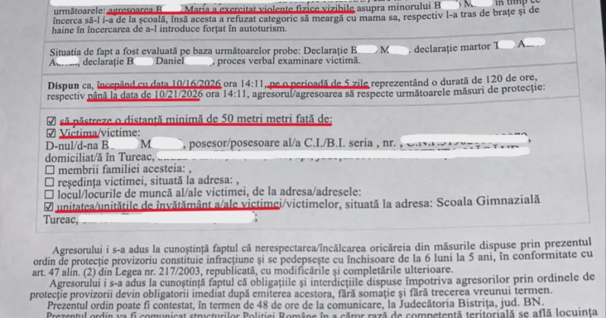 Ordin de protecție provizoriu după ce o mamă și-a agresat copilul la școală